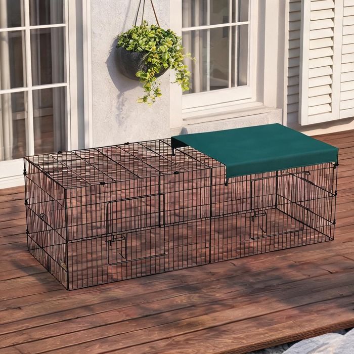 Enclos modulable en acier vert pour lapins et rongeurs intérieur/extérieur L 220 x l 85 x H 70 cm