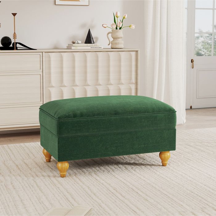 Pouf convertible - Windsor - Chenille verte - Jupe amovible - Dossier segmenté