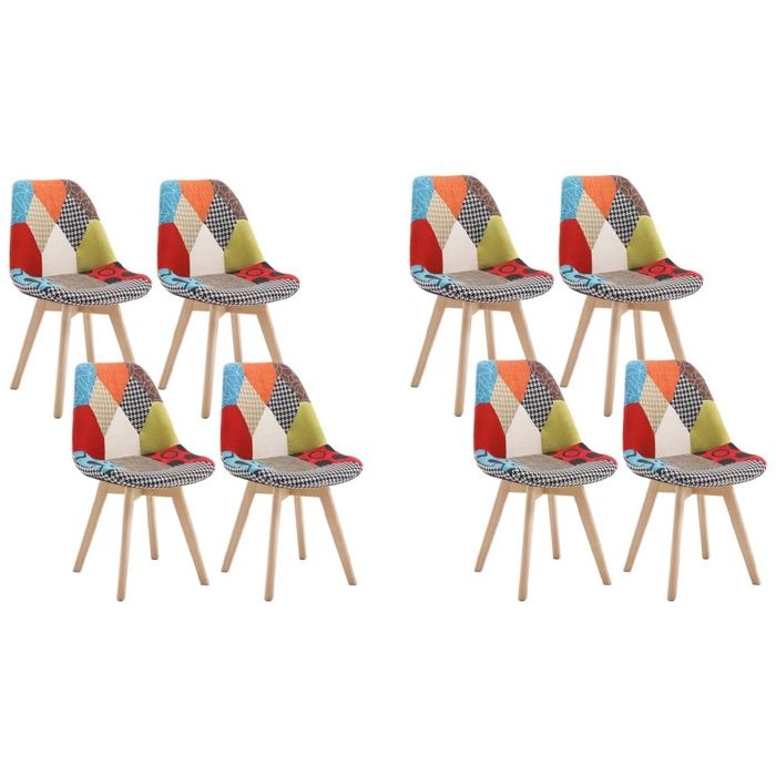 Lot de 8 Chaise patchwork multicolore - WOLTU - Style bohème - Assise rembourrée - Dossier incurvé
