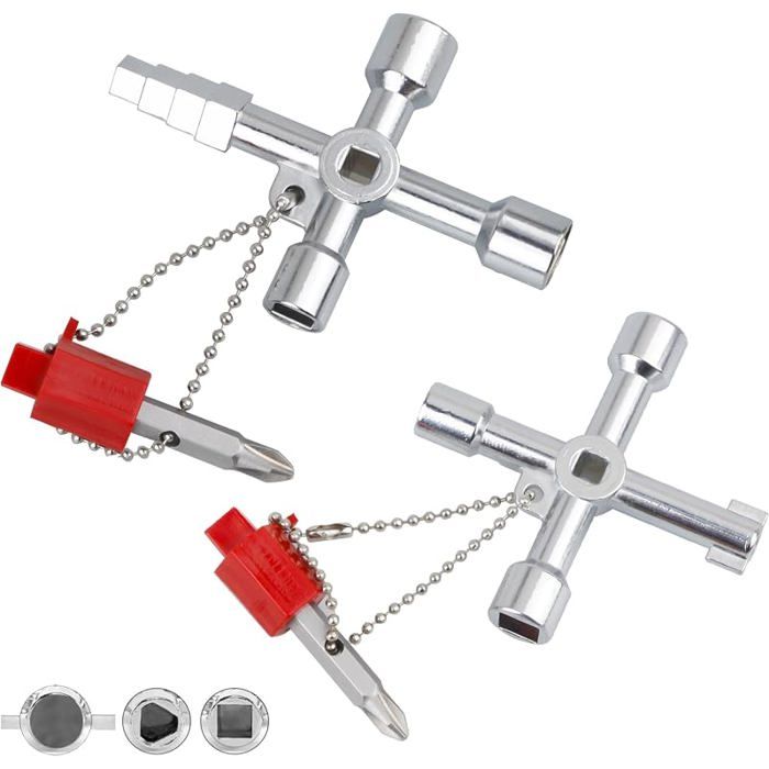 2 Pièces 4 Voies Clé Universelle Clé Utilitaire Multifonction Clef Triangle Clés Carrées Clé en Croix Universelle pour