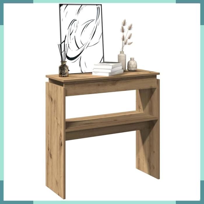 Table console - 856625 - chêne artisanal - bois dingénierie - 80x30x80 cm