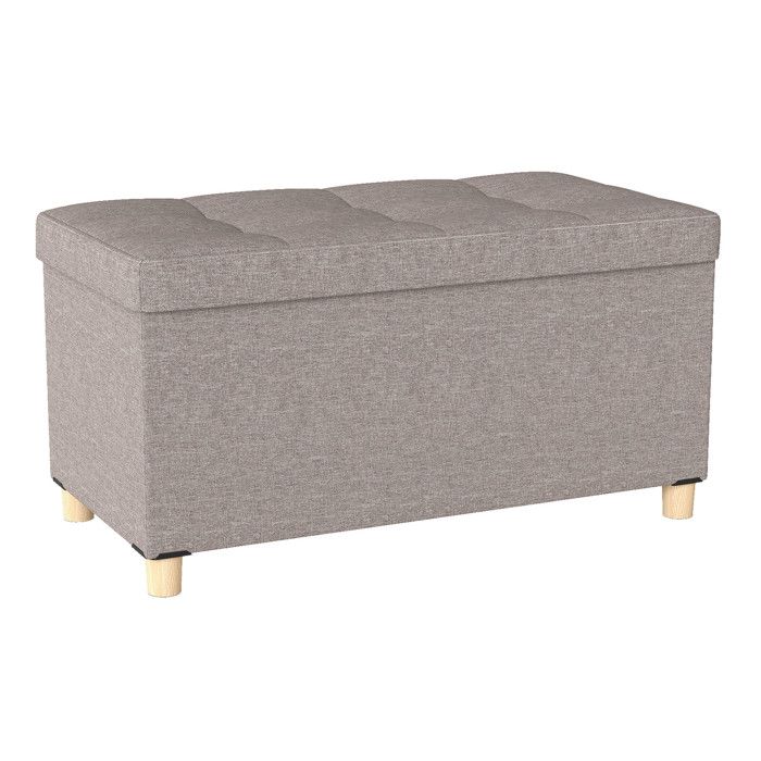 Tissu en lin banc coffre de rangement 30 pouces couvercle réversible plateau imitation bois pour salon ou entrée