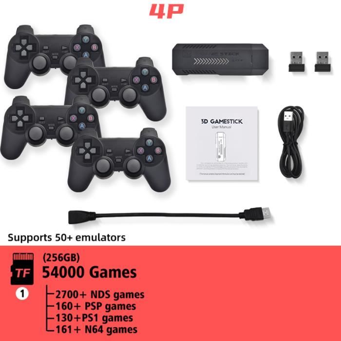 Clé Jeu Rétro 4K Avec 70 000+ Jeux - Émulateur Plug & Play Pour TV - 2 Manettes Sans Fil