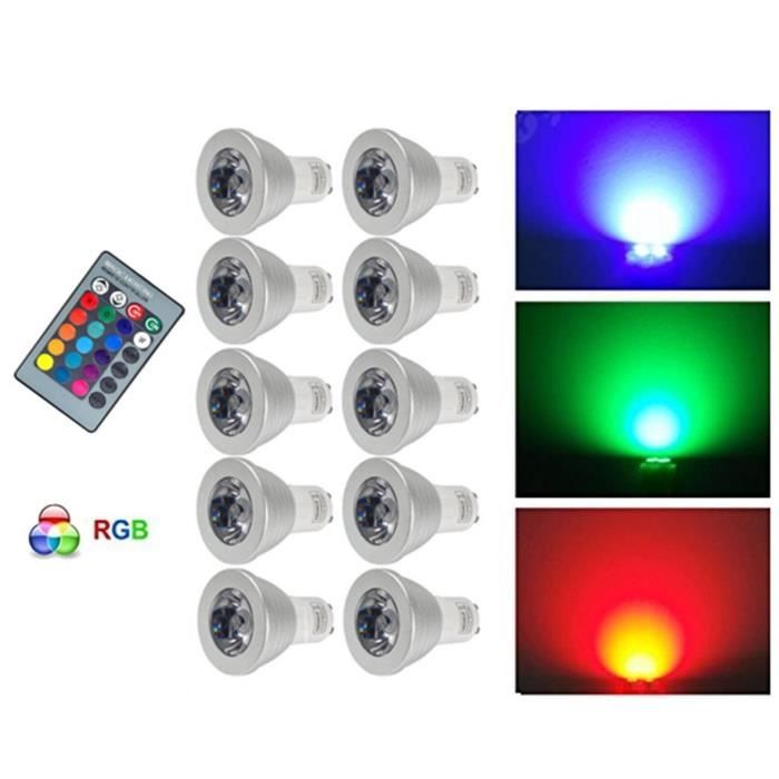 Anitech® Lot de 10 GU10 Ampoule LED RVB multicolore Ampoule/Ampoule