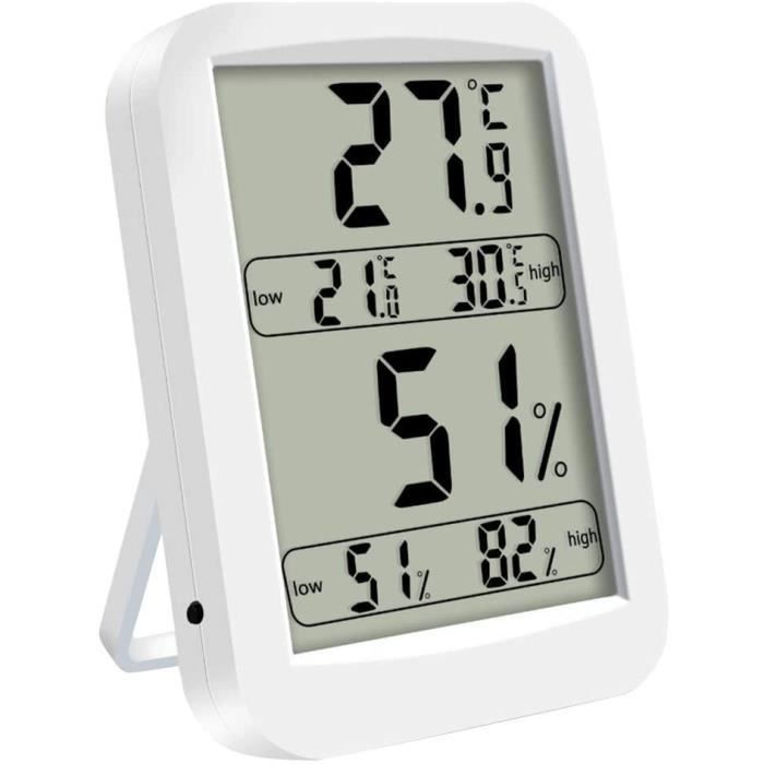 Thermo-hygromètre Numérique Intérieur – Affiche Température, Humidité Et Heure – Mémoire Min/max – Fonction Alarme