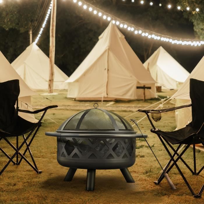 Braséro Jardin Teamson Home En Ciment Gris - BBQ Et Chauffage Extérieur - Grille Et Tisonnier Inclus