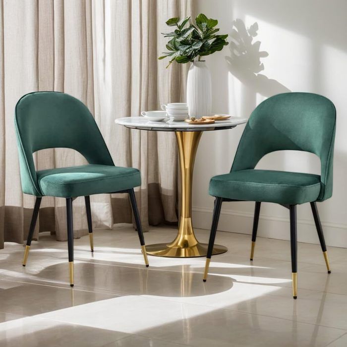 Wahson Lot de 2 Chaise Salle à Manger en Velours Moderne avec Pieds en métal Rembourrées pour Cuisine et RestaurantVert