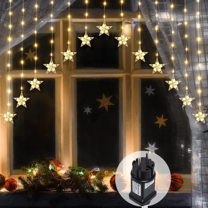 SALCAR Rideau lumineux étoile LED de 3 m, 222 LED avec 16 étoiles LED,  décoration de
