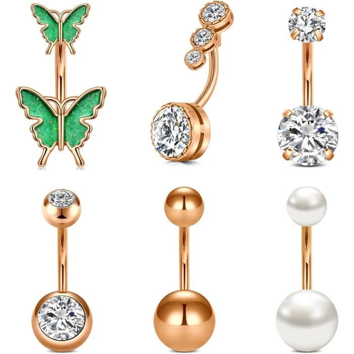 Lot 7 Piercings Nombril MARLON Ventre Boule Diamant Pierre D