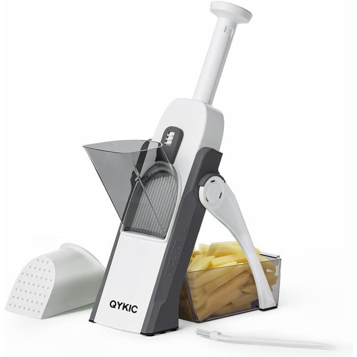 Mandoline Cuisine Safety Slicer Multifonction - Coupe Légumes Julienne, Cubes, Frites, Lames Inox, Bleu Ciel
