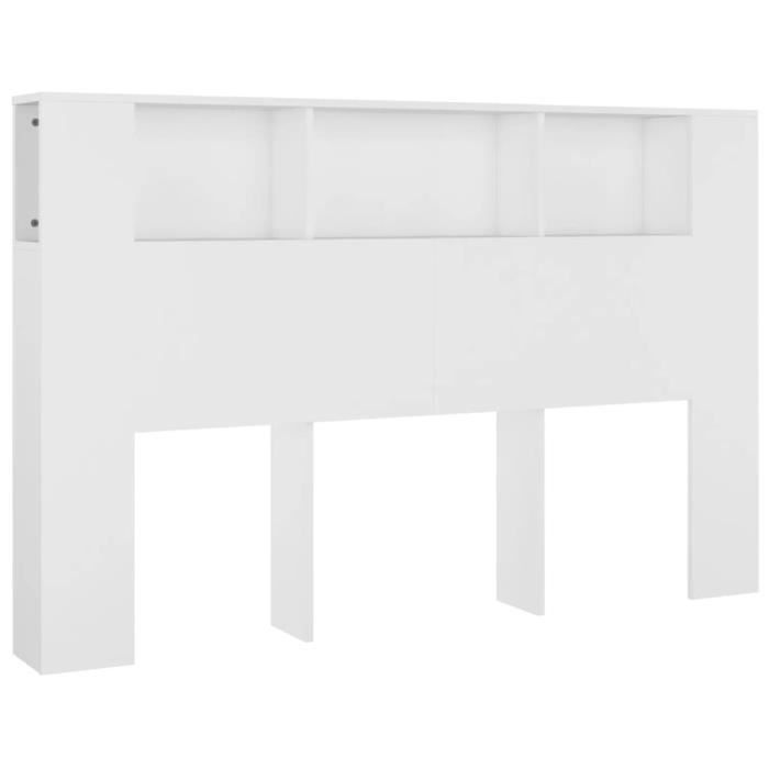 Tête de lit - Blanc - 160x185x1045 cm - Bois dingénierie - Design contemporain - Rangement intégré
