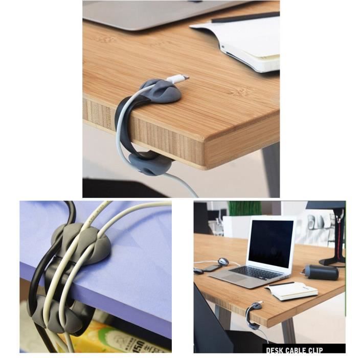 Support de rangement pour câbles avec 5 attaches pour le bureau et la maison UKETO Plateau de rangement pour câbles sous le bureau Sans perçage sous la table 