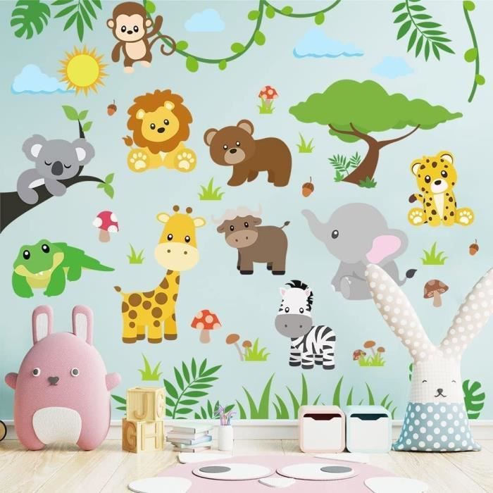 Stickers Mural Animaux De La Jungle Autocollants Mural Animaux Arbre