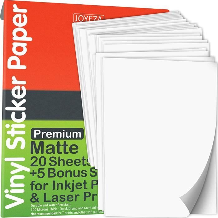 Papier Vinyle Autocollant Imprimable Pour Imprimante À Jet D'encre - 25  Feuilles Blanc Mat Imperméable, Séchage Rapide, A563 - Cdiscount  Informatique