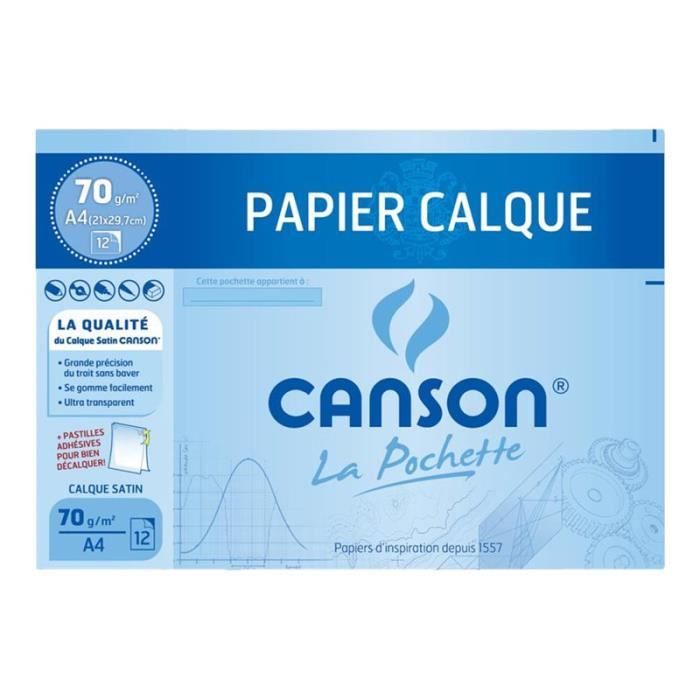 CANSON Lot de 1 pochette papier calque 12 feuilles A4 70g/m² + 1