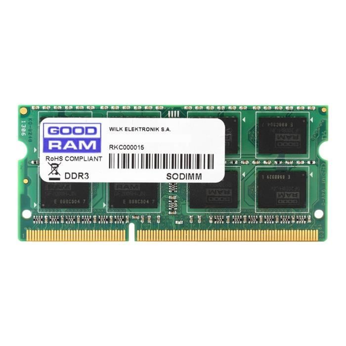 Top achat Memoire PC GOODRAM DDR3 4 Go SO DIMM 204 broches 1333 MHz - PC3-10600 CL9 1.5 V mémoire sans tampon non ECC pas cher Top achat Memoire PC GOODRAM DDR3 4 Go SO DIMM 204 broches 1333 MHz - PC3-10600 CL9 1.5 V mémoire sans tampon non ECC pas cher