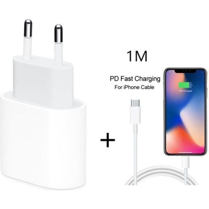 Chargeur Rapide 20W + Cable USB-C Lightning pour iPhone