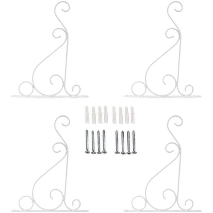 Lot 2 Crochets Suspension Plante Mural En Fer Forgé Blanc - Support Panier Fleurs 19x30cm Pour Intérieur Extérieur