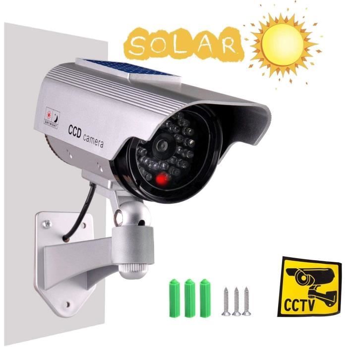 TENDUAGEN Camera CCTV Factice dextérieur Intérieur Extérieur avec Voyant Clignotant Solaire Argent 