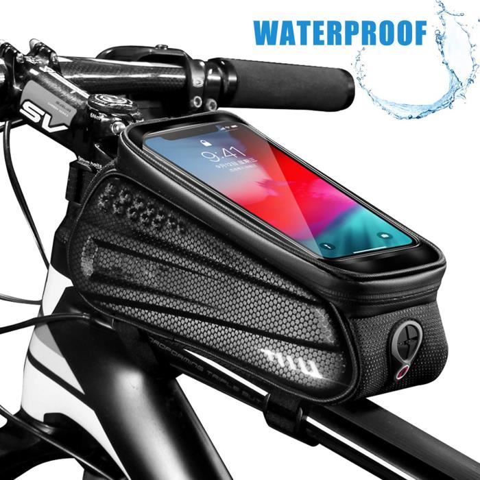 Sacoche Vélo Téléphone Étanche, Support Sac de Vélo Cadre avec Ecran Tactile Sensible Guidon Pochette Vélo VTT pour 6.5\