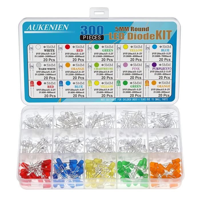 Kit 500 LEDs 3mm & 5mm - 5 Couleurs (Blanc, Rouge, Jaune, Vert, Bleu) - Pour DIY & Électronique