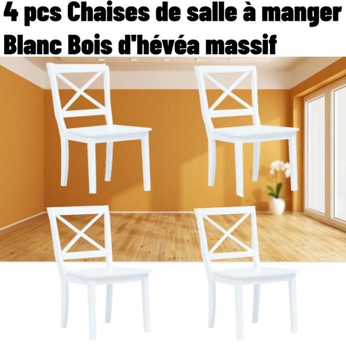 chaises de cuisine - belleshop - blanc bois d'hévéa massif - lot de 4