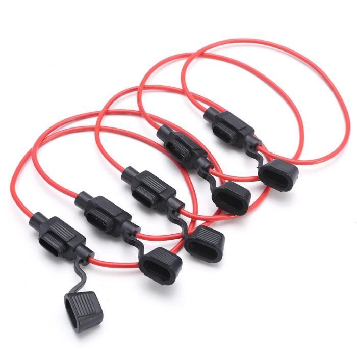 Lot De 5 Porte-fusibles étanches - Pour Voiture, Bateau - Compatible Fusibles ATC/ATO 2A à 50A, Câble 30 Cm - 8