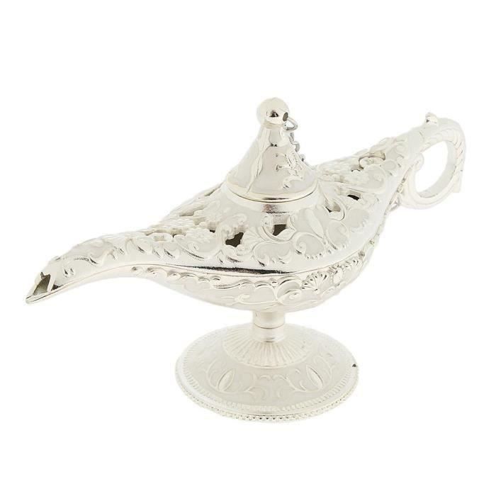 Lampe à Huile Aladdin Génie Métal Sculpté – Décoration Bleu Et Doré – 21x11x9 Cm – Rangement Bijoux