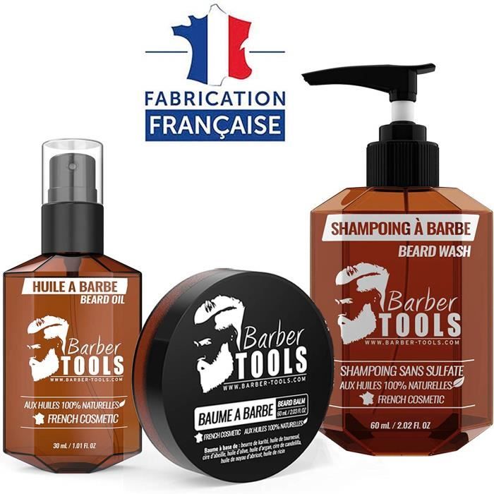 Kit cosmétique pour barbe - Huile à barbe 30ml + Baume à barbe - 30ml + Shampoing pour barbe 60ml | FABRIQUE EN FRANCE