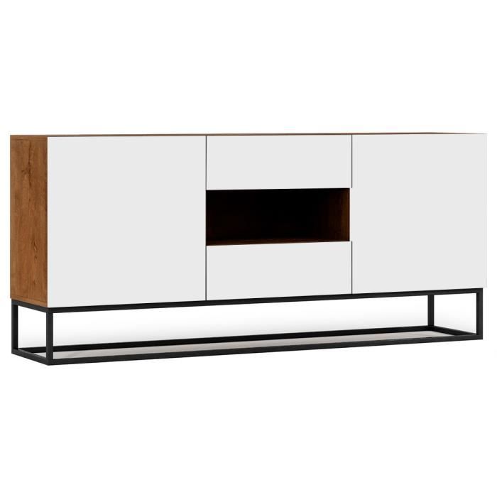 Roman - buffet bas - 2 portes - 180 cm - Bois / Blanc