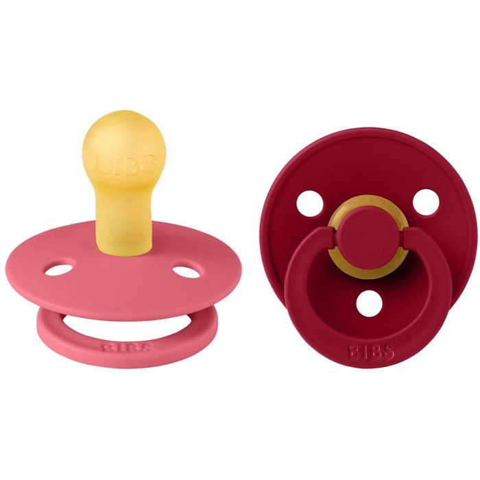 Sucette bébé - BIBS - Colour - Embout rond - Pack de 2 - Caoutchouc naturel - Taille 1 Coral Ruby