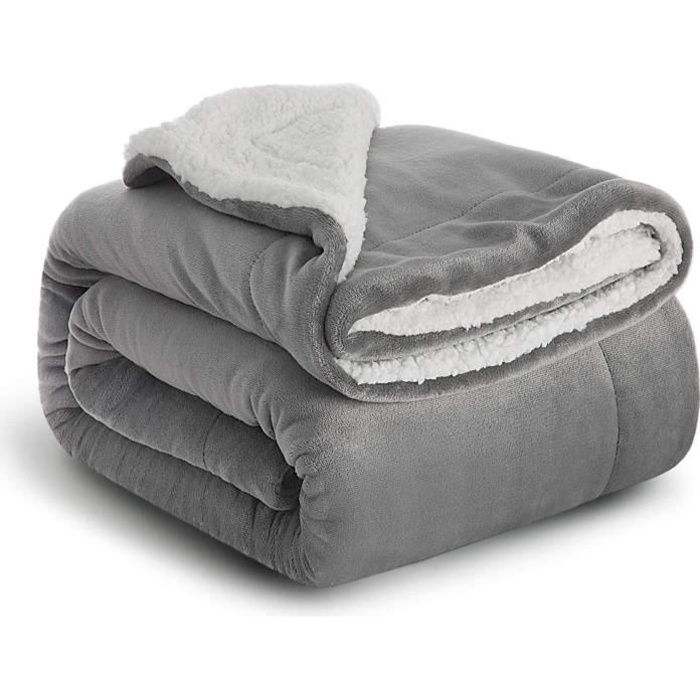 SOCHOW Sherpa Plaid Couverture Polaire Bleu Gris 150 x 200 cm Couverture Double Face Super Douce Luxurieuse Couverture en Peluche