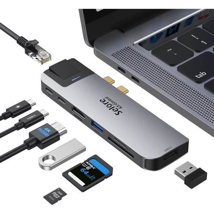 Hub Usb C, Adaptateur Mac Avec Rj45, Hdmi 4K, Thunderbolt 3 Pd 100W, Port Type C, Port