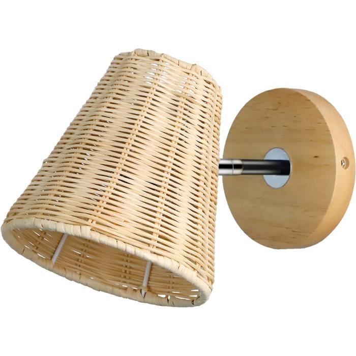 Abat-jour En Rotin Tissé Naturel - Cylindrique, 20,5x14x14 Cm - Pour Lampe E27/E14, Déco Salon Chambre - 2