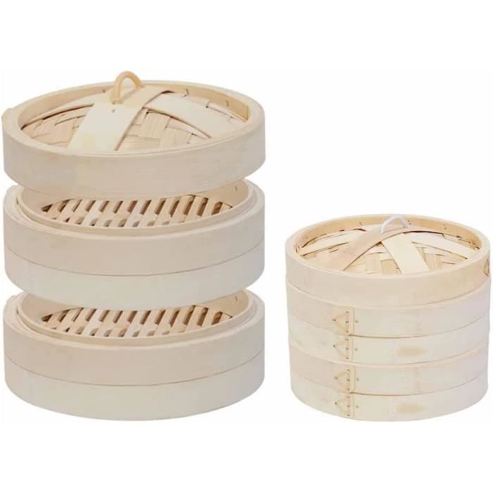 Panier Vapeur En Bambou 13 Cm - Cuiseur Vapeur Traditionnel Pour Légumes, Raviolis, Desserts, Avec Couvercle