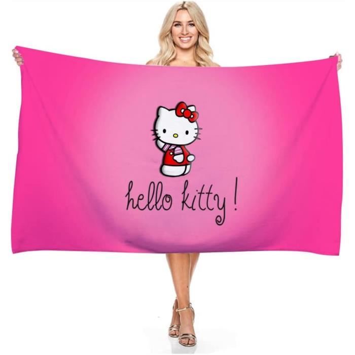 Serviette De Plage Hello Kitty 100% Coton - 140x70 Cm - Noire - Microfibre Douce