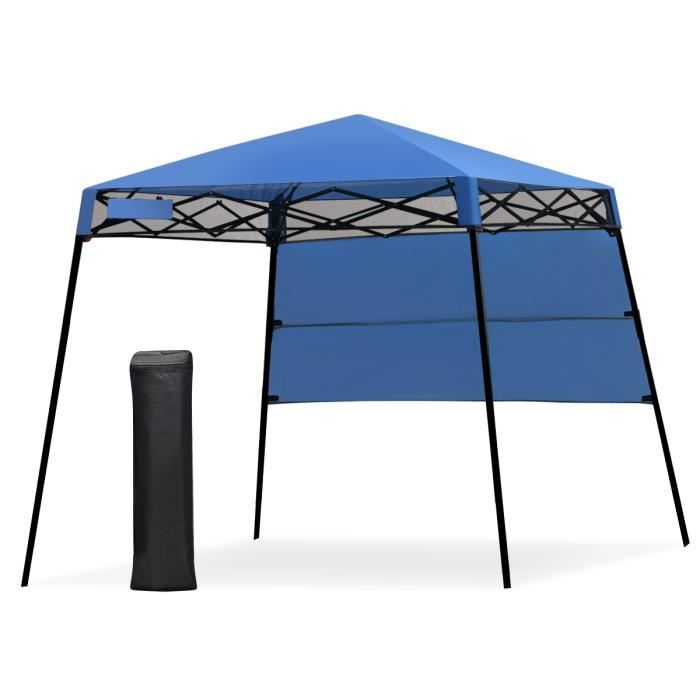 COSTWAY Tonnelle de Jardin Pliante 182 x 182 cm Protection Solaire 2 Hauteurs avec Demi-paroi Latérale Sac Portable pour Fête Bleu