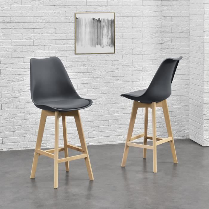 Lot de 2 Tabourets de Bar Lublin Similicuir Hêtre 105 x 48 x 58 cm Gris