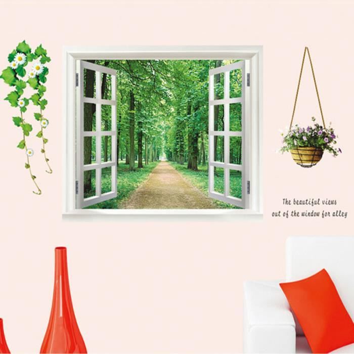 Sticker Mural Fenêtre Trompe L'Oeil Plage Noix De Coco 60x90 Cm - Vue Ouverte Réaliste
