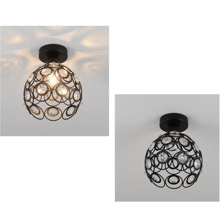 Lot de 2 Plafonnier Lampe en Cristal fer Lampe de Plafond Lustre Moderne Simple E27 pour salon chambre à coucher couloir 26cmNoir