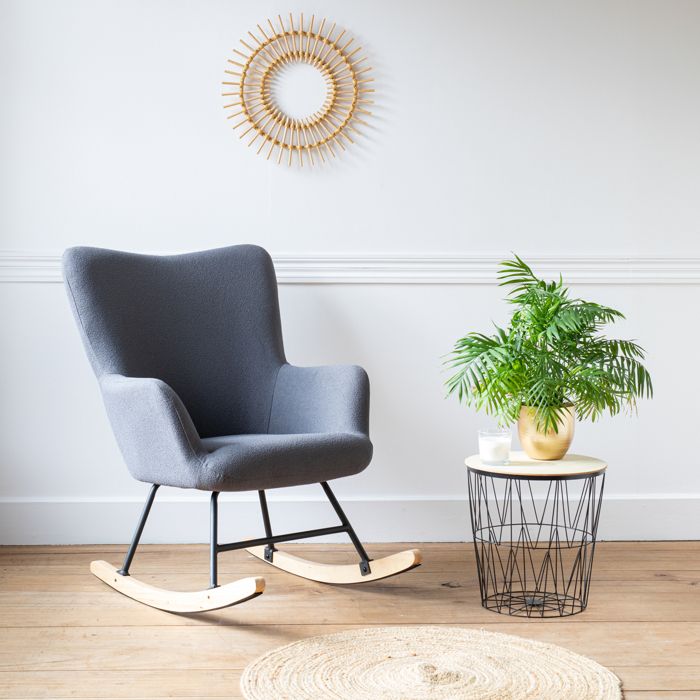 Fauteuil à bascule en tissu boucle gris KAIRA Fauteuil à bascule en tissu boucle gris KAIRA