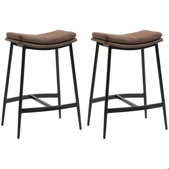 HOMCOM - Lot de 2 tabourets de bar - Microfibre (100% polyester) - 48.5x38.5x68.5cm - Marron