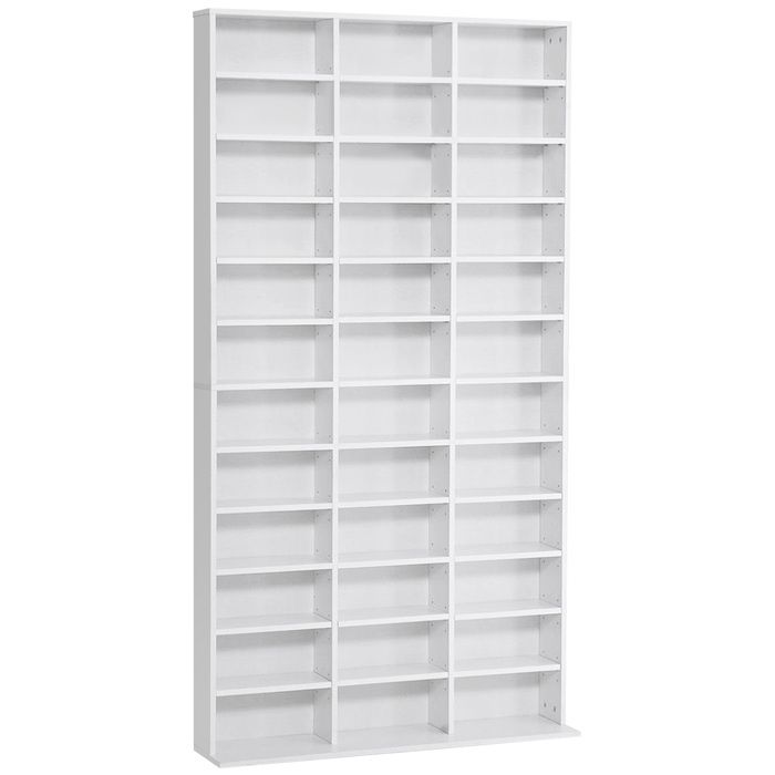 Étagère rangement - HOMCOM - pour CD DVD 1116 CD 36 compartiments étagères réglables - bois - 102x23 5x195cm - blanc