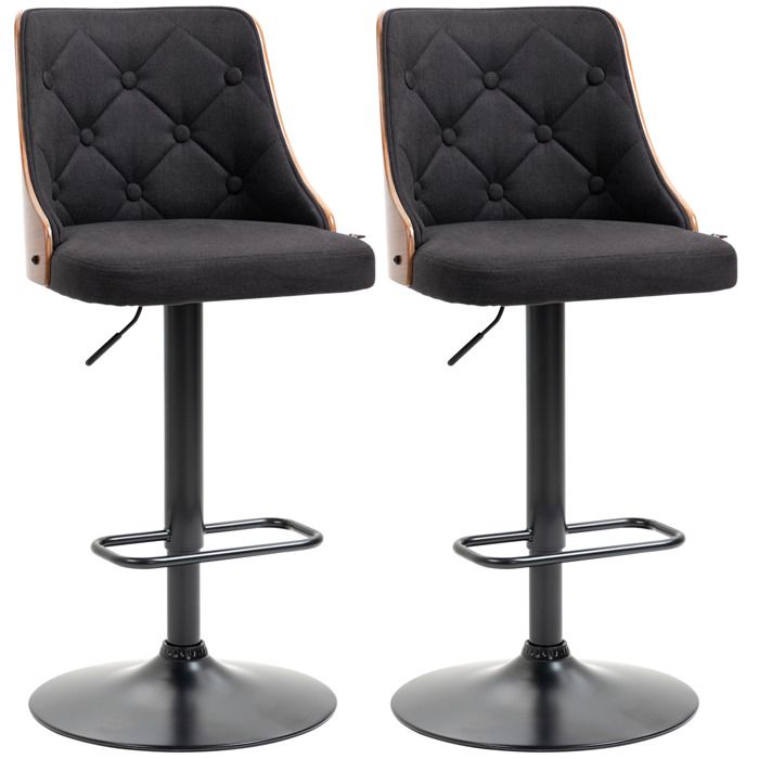 HOMCOM - Lot de 2 tabourets de bar - Lin polyester - 48x53x113cm - Noir