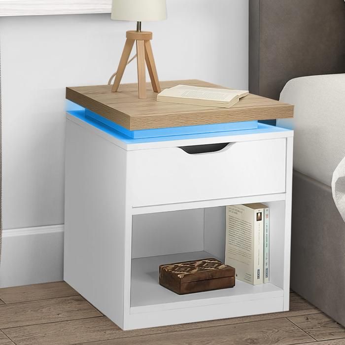IDMARKET Lot De 2 Tables De Chevet OXANA 1 Tiroir Avec Niche Blanc Et Façon Hêtre - Maison
