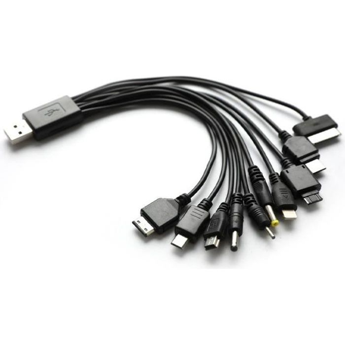 Câble de charge USB rapide 10 en 1 Chargeur universel de téléphone portable  multifonction Cord-Noir-1PC - Cdiscount Téléphonie