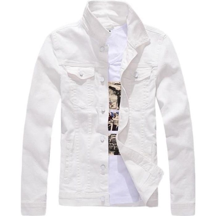 Veste en Jean Homme Slim Fit - ZEWOW - Couleur Unie Blanc - Coupe Slim - Manches Longues Blanc 