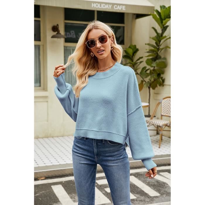 Pull Femme En Tricot Bleu Clair