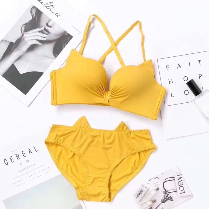 Mode Sous Vetements Oreille De Chat Femmes Gratuit Anneau Petit Coffre Set Gathering Sexy Soutien Gorge Jaune Jaune Achat Vente Ensemble De Lingerie Cdiscount