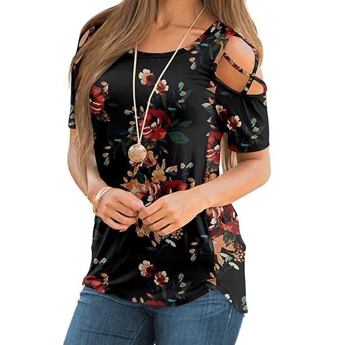 Sasaquoy Chemisier Blouse Liquette T-shirt d'été à manches courtes  bretelles et épaules dénudées pour femmes Noir Noir - Cdiscount  Prêt-à-Porter